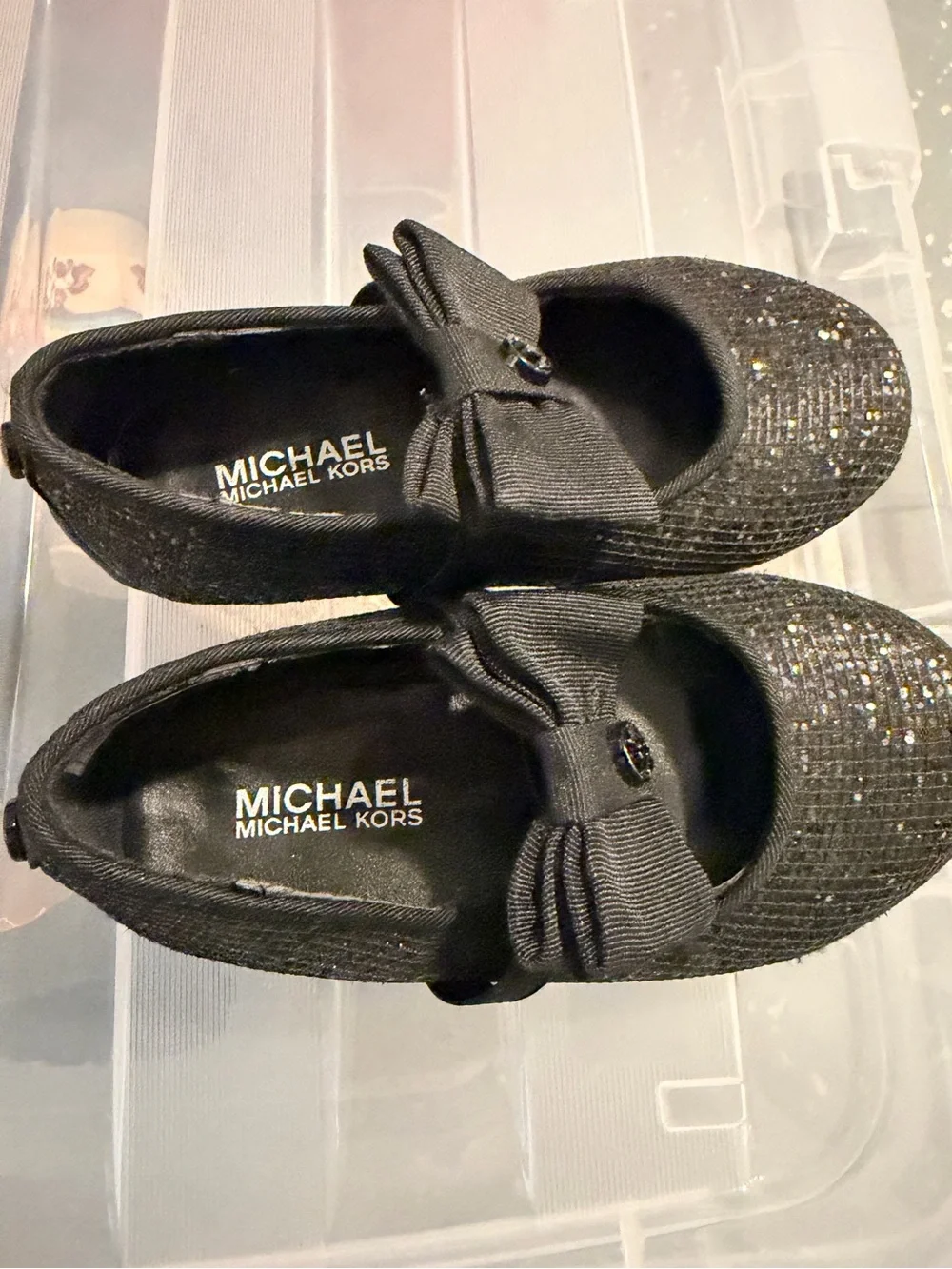 Michael Kors Girls Black Glitter Bow Mary Janes